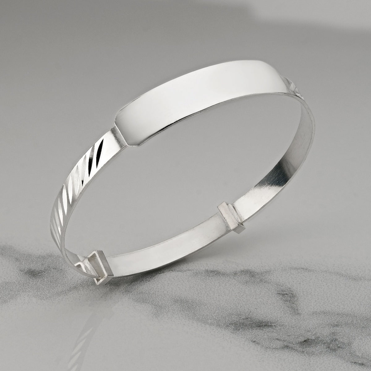 Sterling Silver Engraved Baby and Small Child Expandable ID Bangle