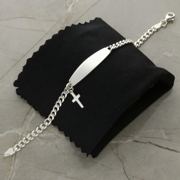 Sterling Silver Baby and Children's ID Bracelet With Cross & Optional Engraving