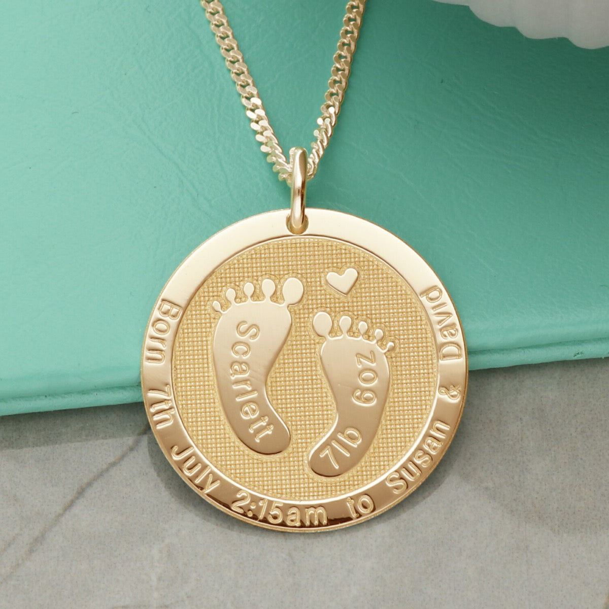 9ct Yellow Gold Vermeil Engraved 3D Baby Feet Necklace