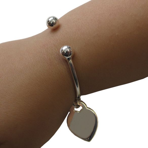 Sterling Silver Baby and Small Child Torque Bangle With Heart Charm & Optional Engraving