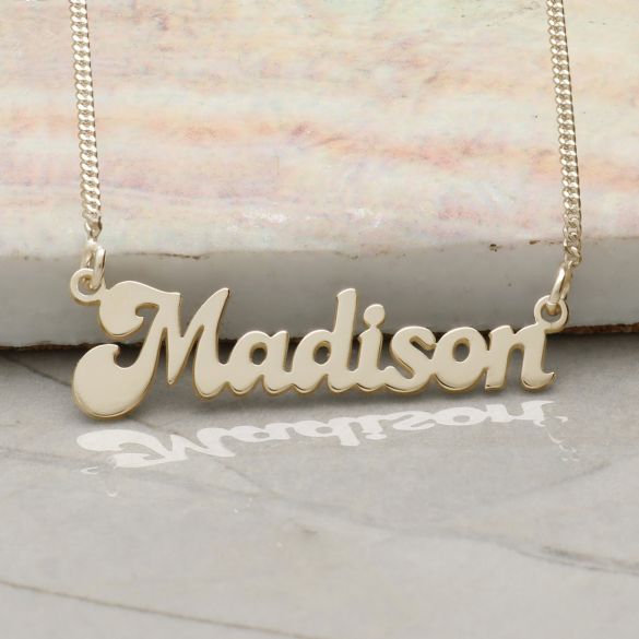 9ct Yellow Gold Retro 70s Style Personalised Name Necklace