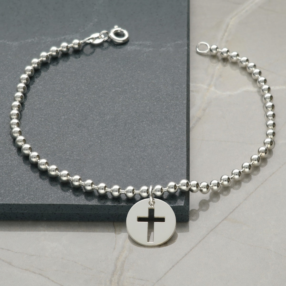 Sterling Silver Bead Ball Anklet With Your Choice of Charm