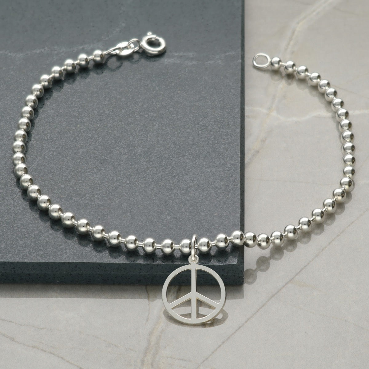 Sterling Silver Bead Ball Anklet With Your Choice of Charm