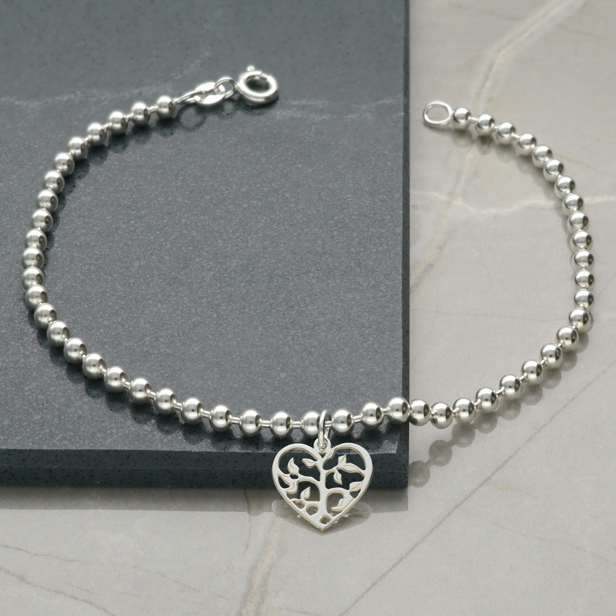 Sterling Silver Bead Ball Anklet With Your Choice of Charm