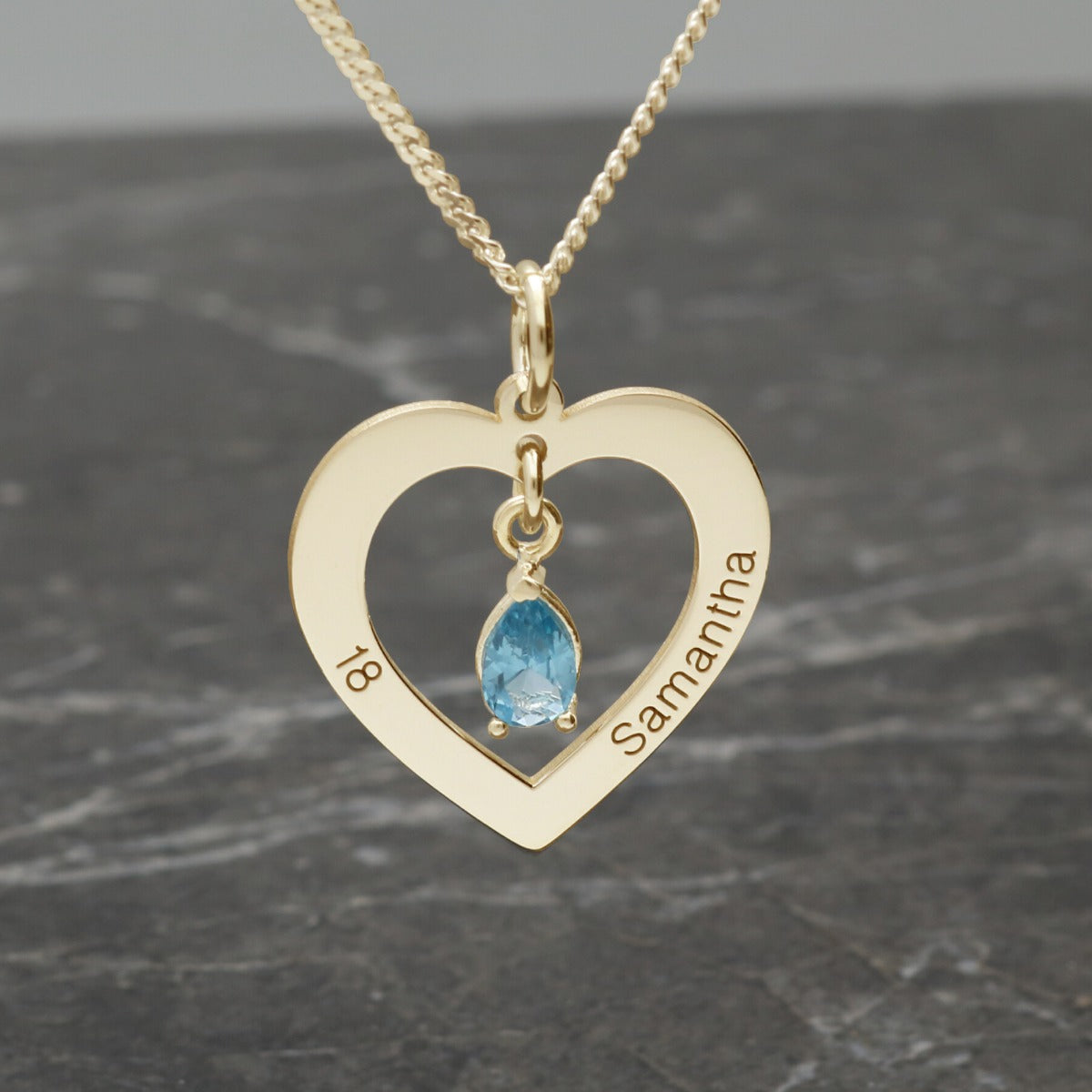 9ct Yellow Gold Vermeil Personalised Heart And Teardrop Birthstone Necklace