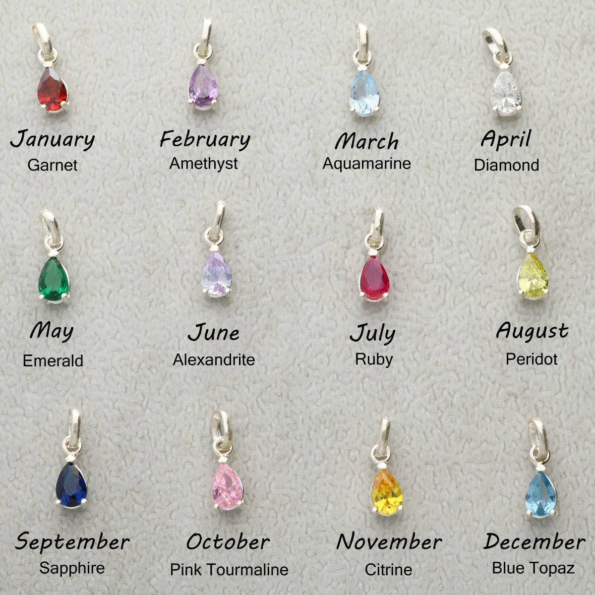 Sterling Silver Personalised Heart And Teardrop Birthstone Necklace