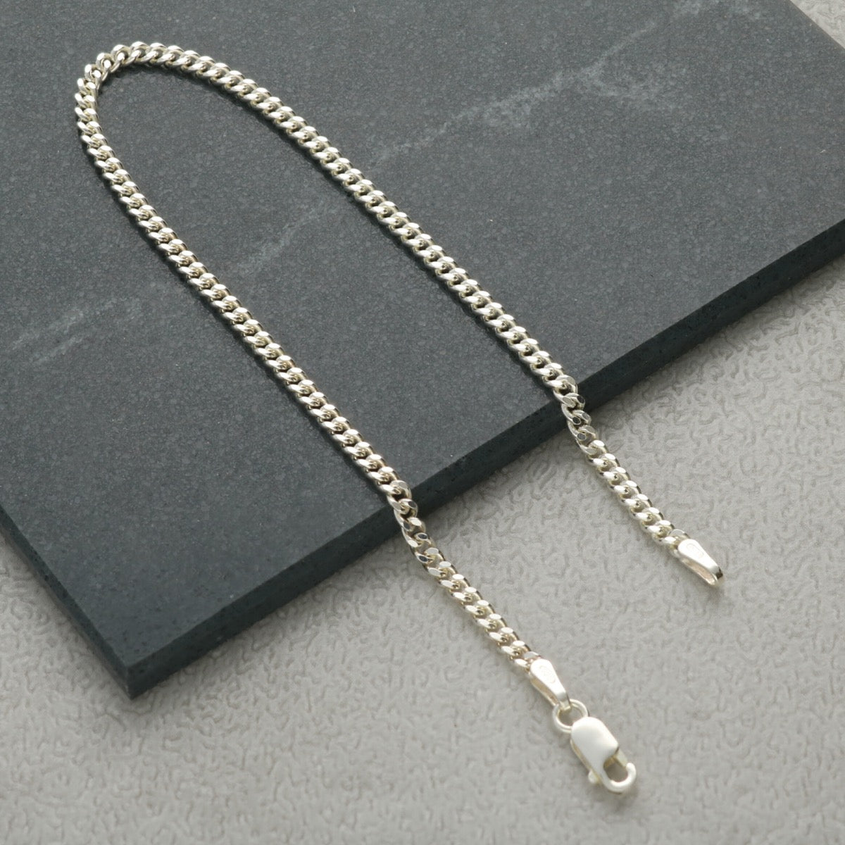 Sterling Silver 2.5mm Diamond Cut Curb Chain Bracelet For Women