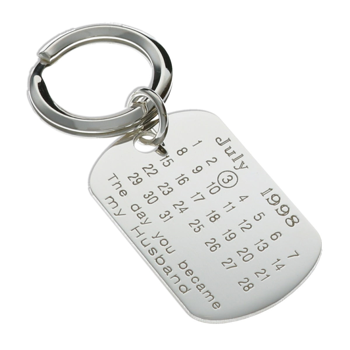 Sterling Silver Special Date Husband / Wife, Mummy / Daddy Keyring With Optional Engraving
