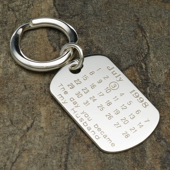 Sterling Silver Special Date Husband / Wife, Mummy / Daddy Keyring With Optional Engraving