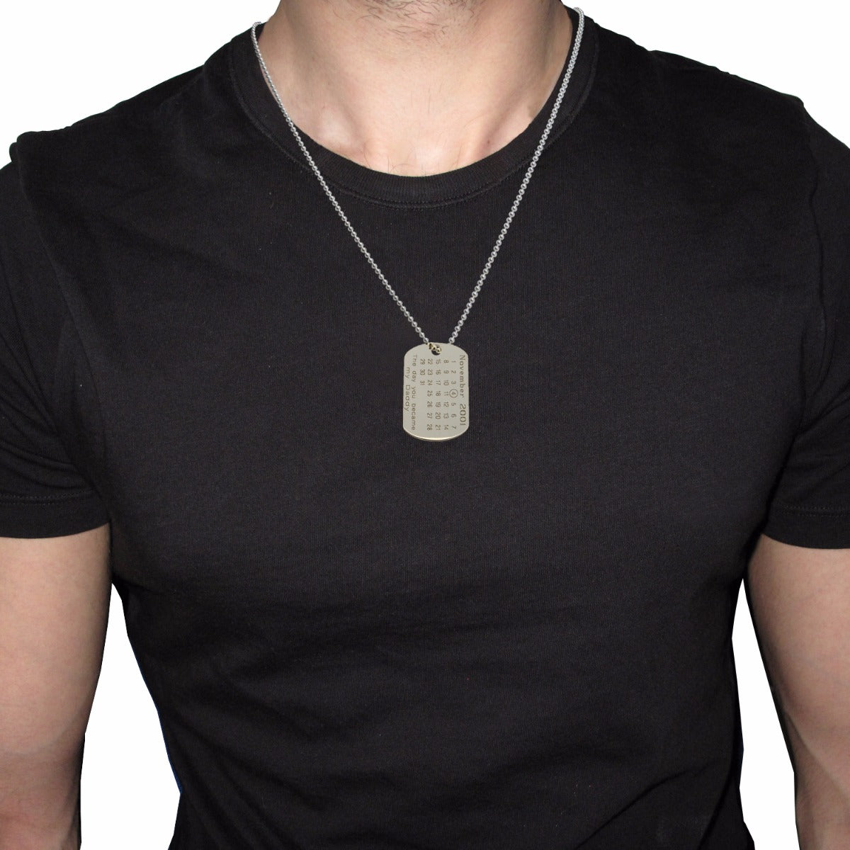 Sterling Silver Special Date Calendar Dog Tag With Front Phrase Choice & Optional Engraving