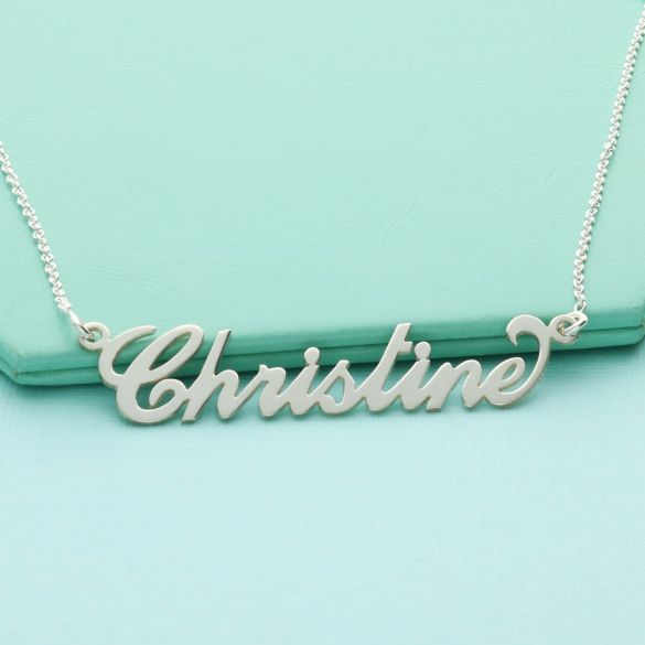 9ct White Gold Carrie Style Personalised Name Necklace with Curl