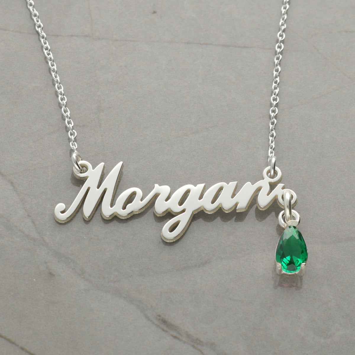Personalised Sterling Silver Birthstone Name Necklace