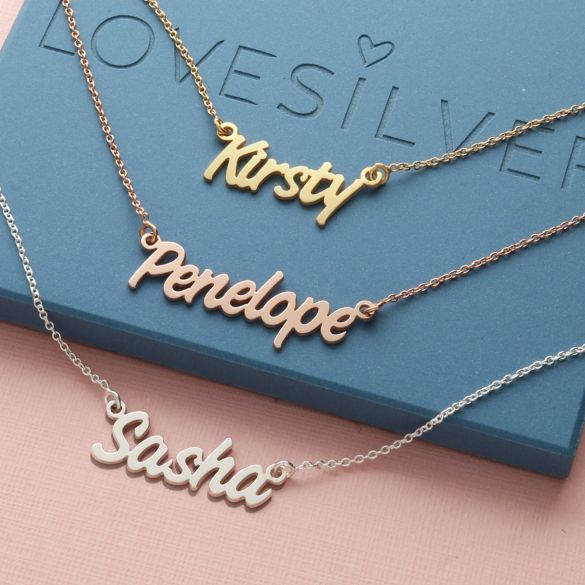 9ct White Gold Challenge Style Personalised Name Necklace