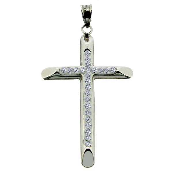 9ct White Gold Vermeil on Sterling Silver CZ Set Cross Pendant