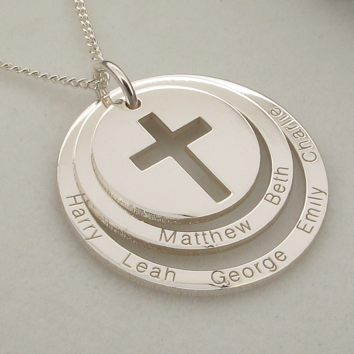 Sterling Silver Personalised Two Disc Cut Out Cross Pendant