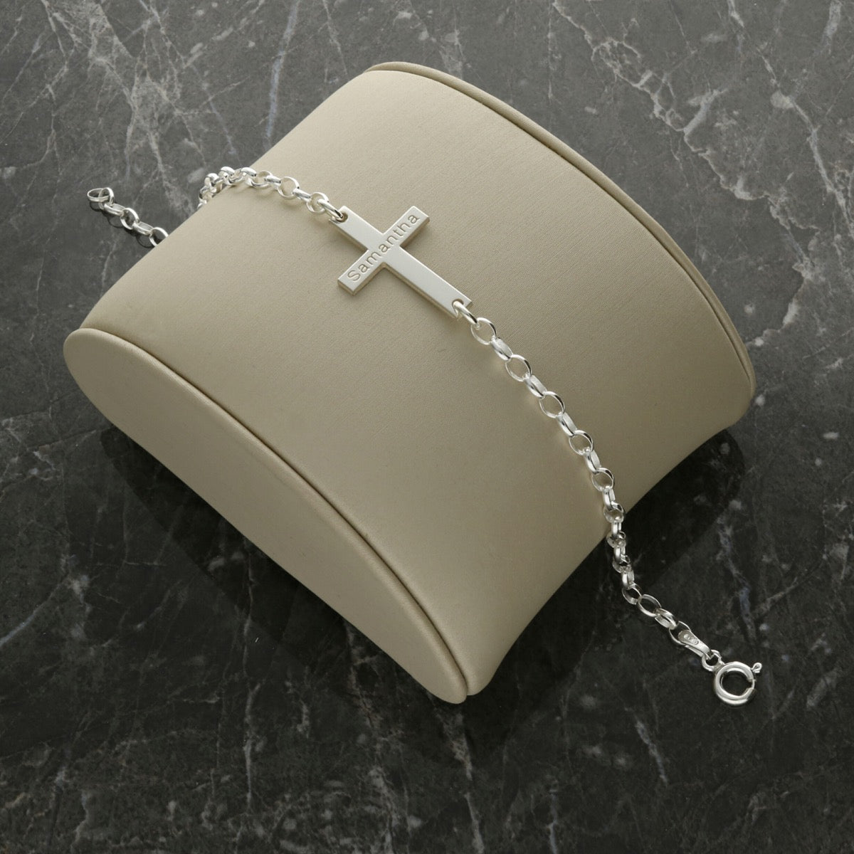 Sterling Silver Mens or Womens Engraved Cross Bracelet
