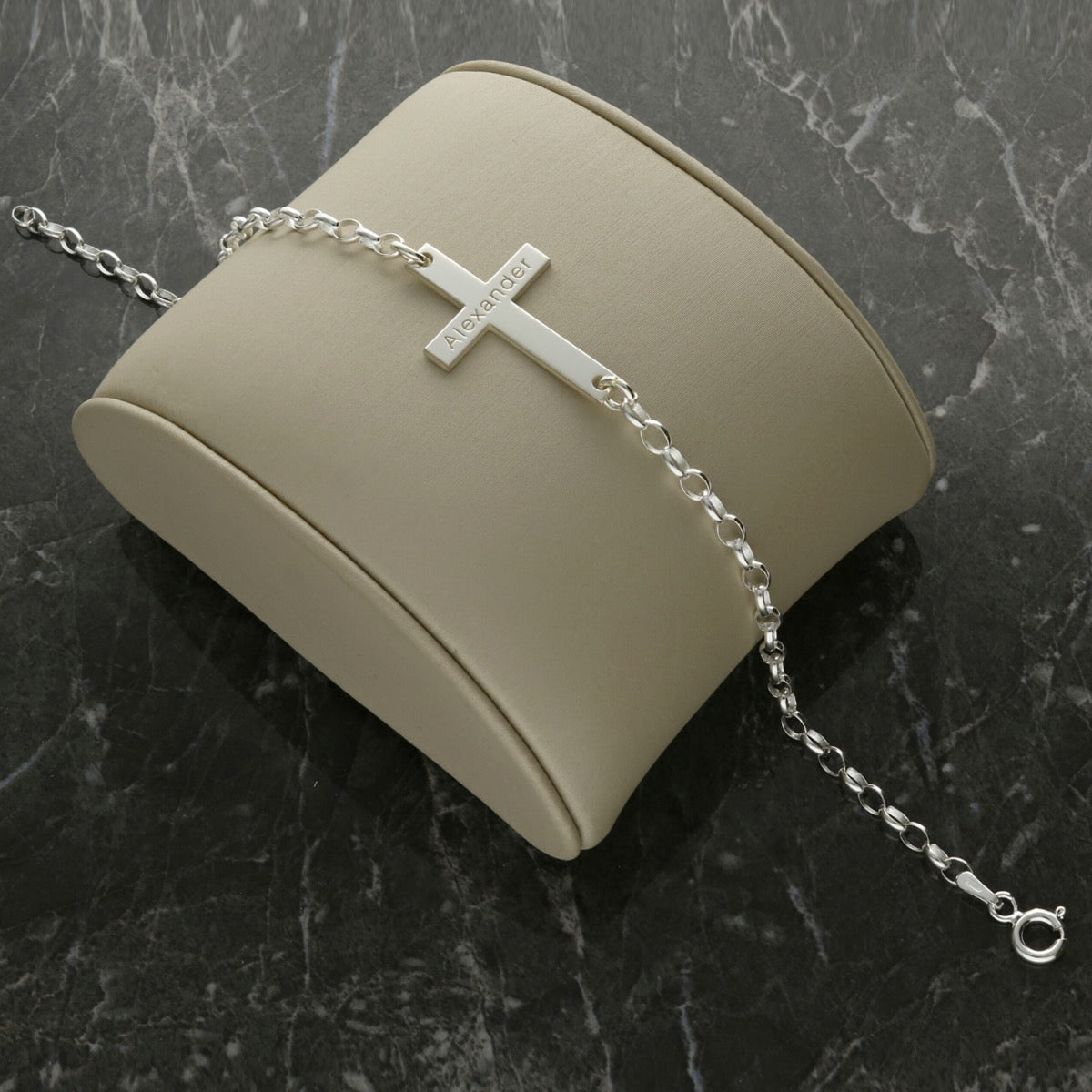 Sterling Silver Mens or Womens Engraved Cross Bracelet