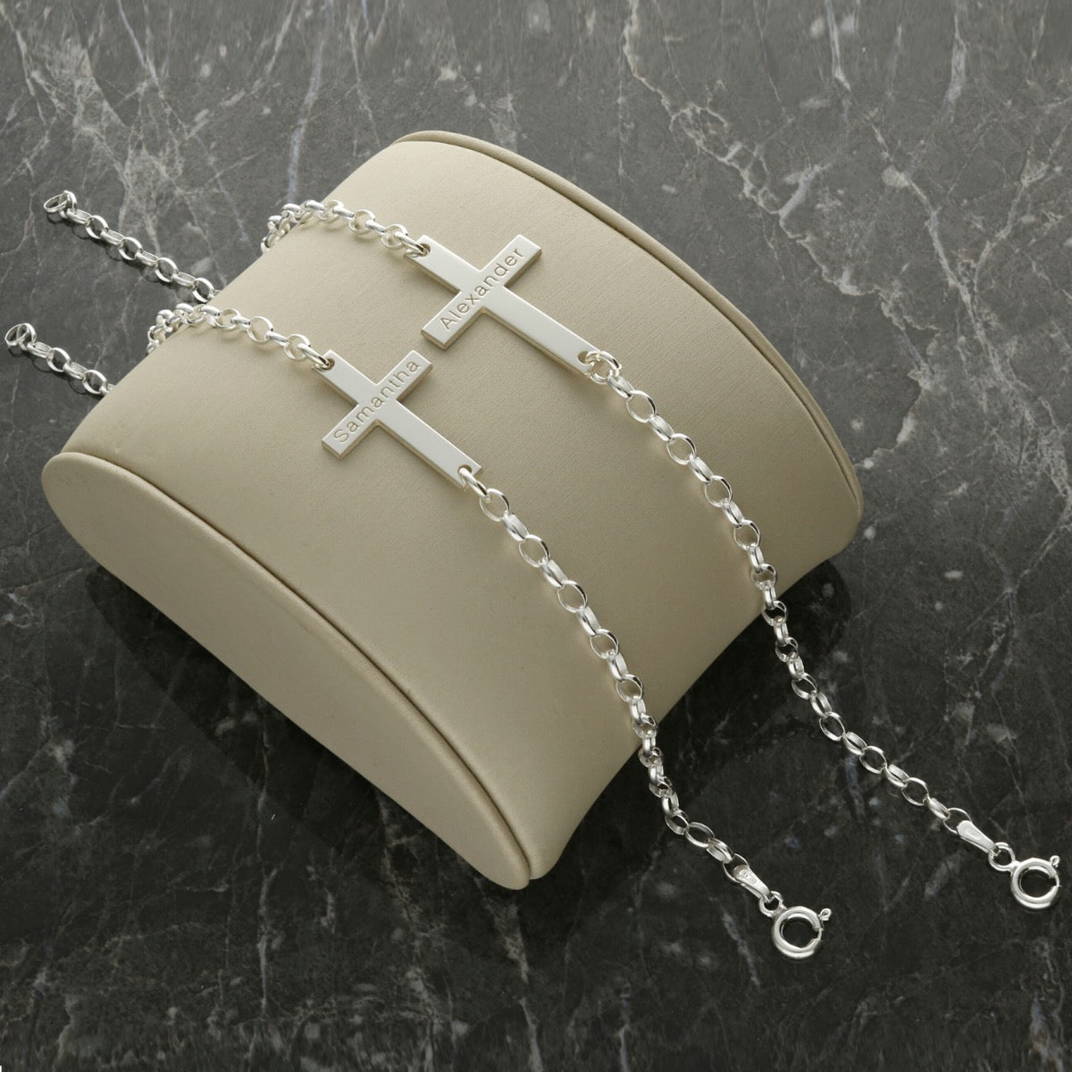 Sterling Silver Mens or Womens Engraved Cross Bracelet