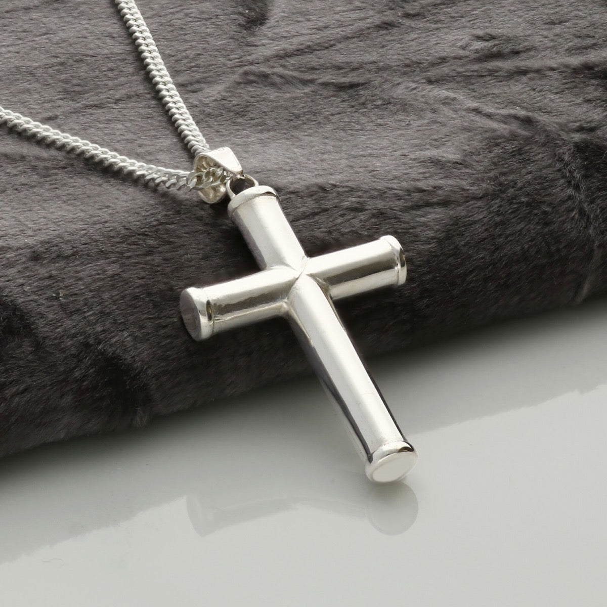Sterling Silver Column Cross Pendant And Optional Chain