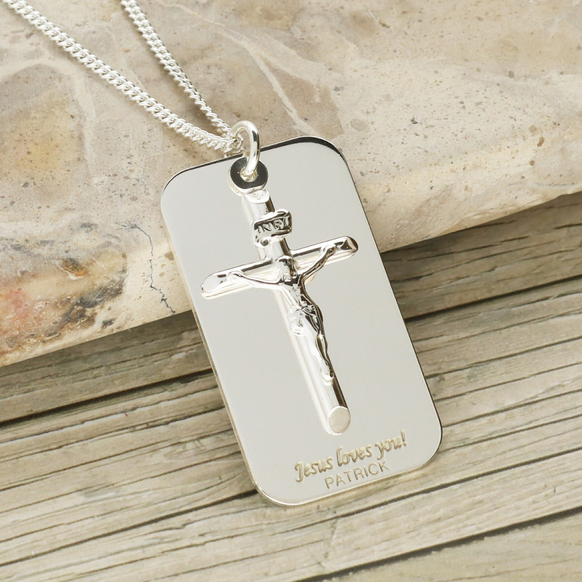 Sterling Silver Crucifix & Tag Pendant With Optional Engraving and Chain