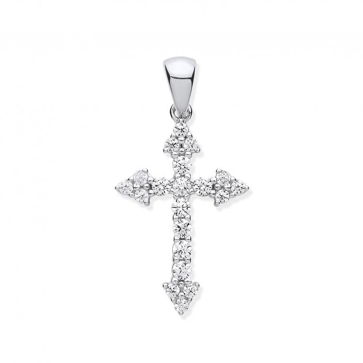 Sterling Silver CZ Set Cross Pendant & Optional Chain