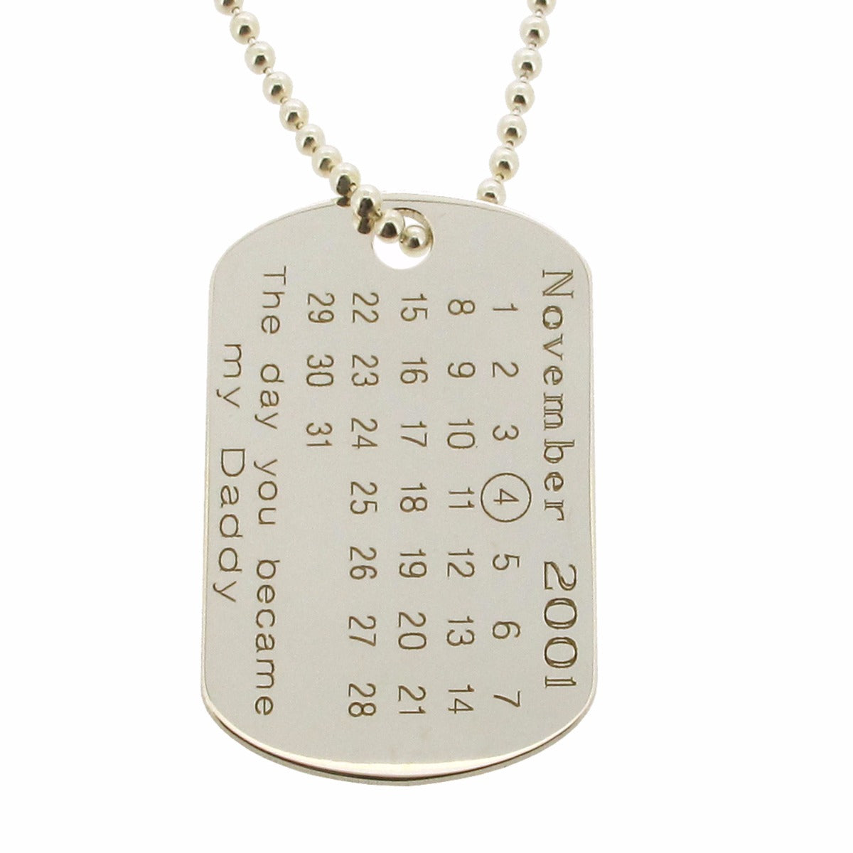 Sterling Silver Special Date Calendar Dog Tag With Front Phrase Choice & Optional Engraving
