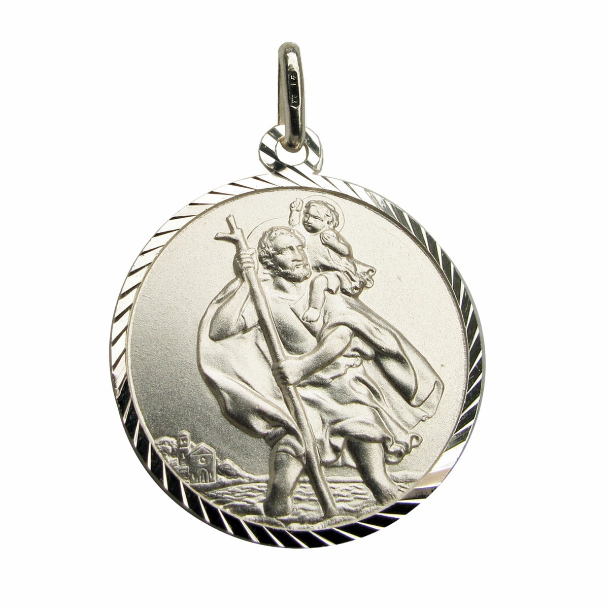Sterling Silver Diamond Cut 20mm St Christopher Pendant