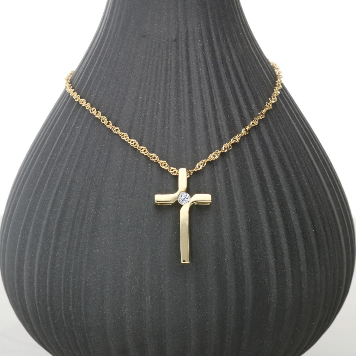 9ct Yellow Gold Diamond Set Cross Pendant & Chain