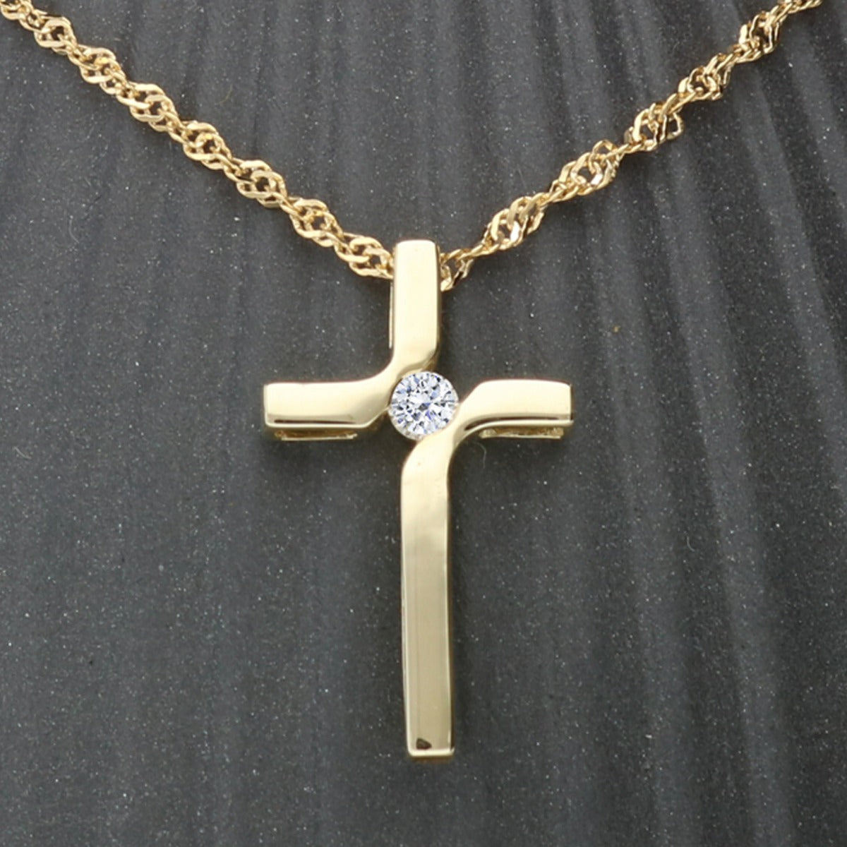 9ct Yellow Gold Diamond Set Cross Pendant & Chain