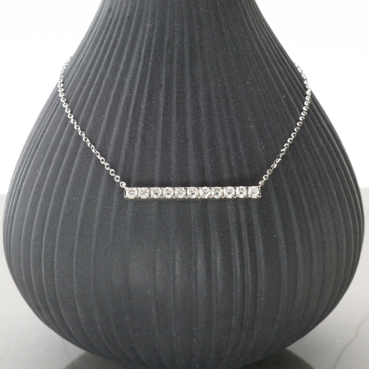 9ct White Gold Diamond Set Bar Necklace