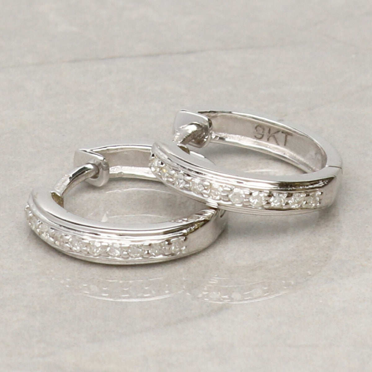 9ct White Gold Diamond Set Hoop Earrings