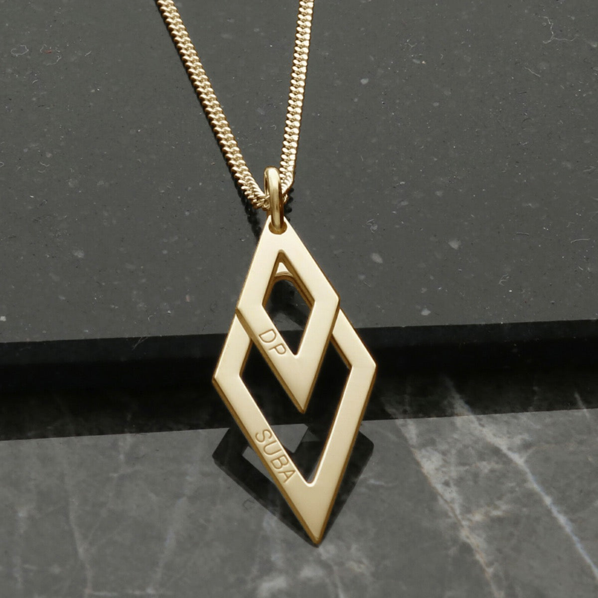 9ct Yellow Gold Engraved Double Diamond Pendant