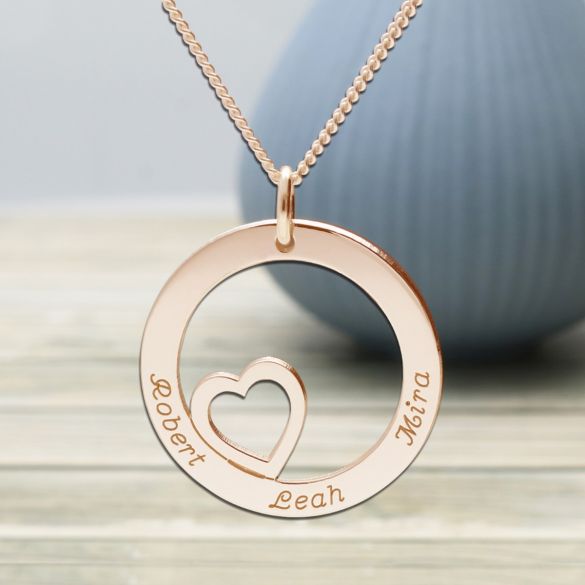 9ct Rose Gold Vermeil Heart Disc Personalised Necklace