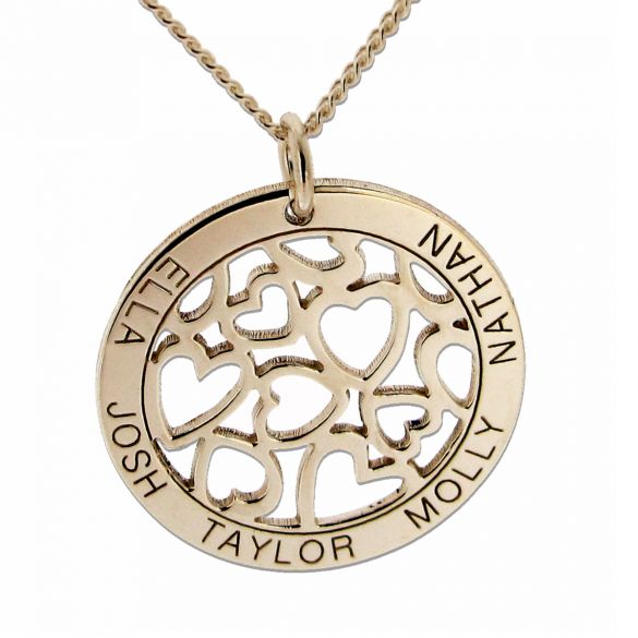 9ct Yellow Gold Hearts in Personalised Disc Necklace