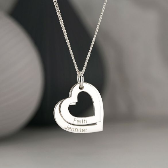 9ct White Gold Personalised Two Hearts Necklace