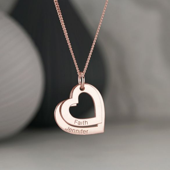 9ct Rose Gold Vermeil Personalised Two Hearts Necklace