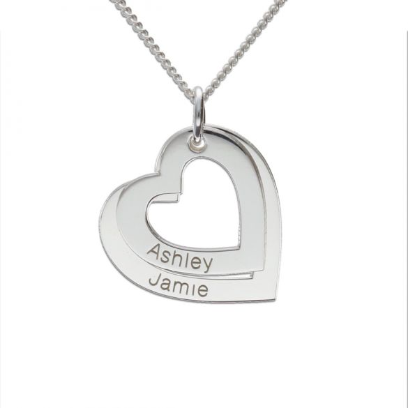 9ct White Gold Personalised Two Hearts Necklace