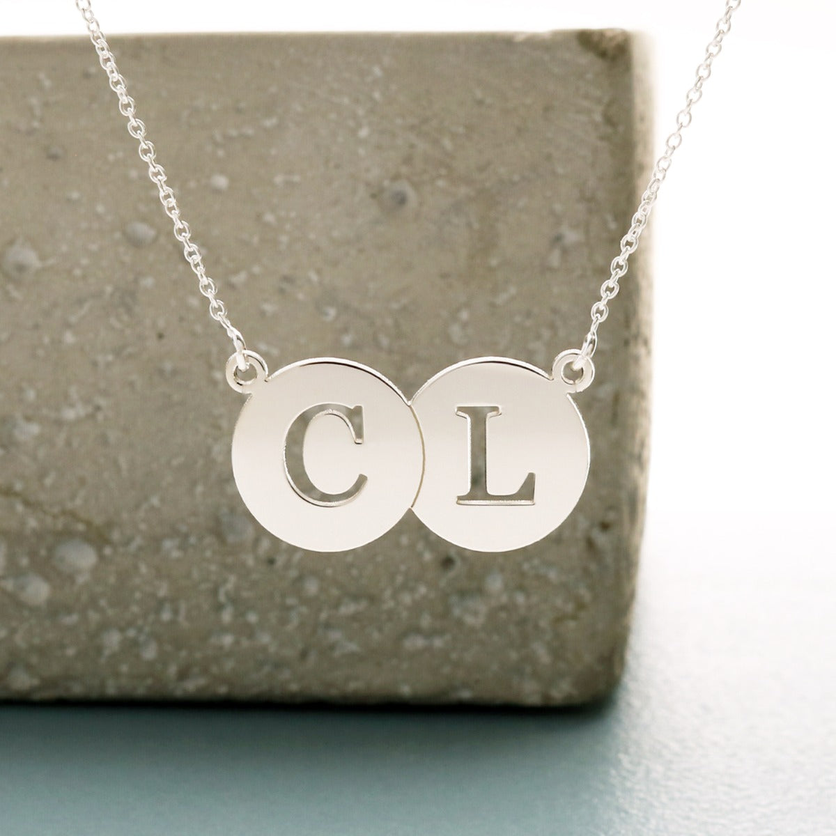 9ct White Gold Double Disc Cut Out initial Pendant