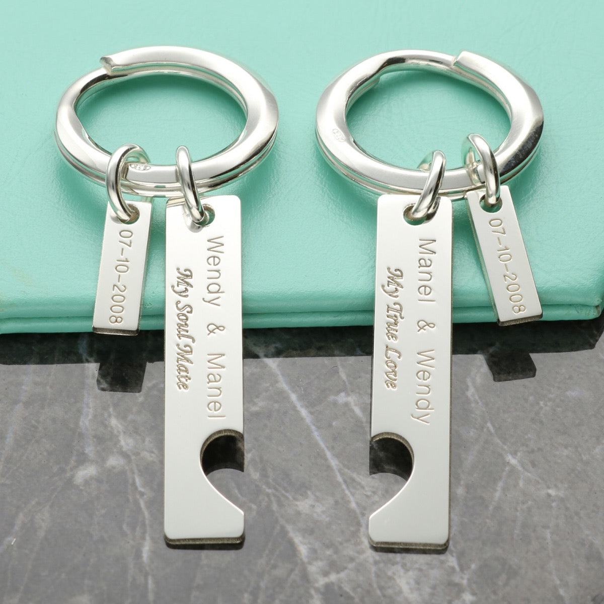 Sterling Silver Personalised Joining Heart Couples Keyrings