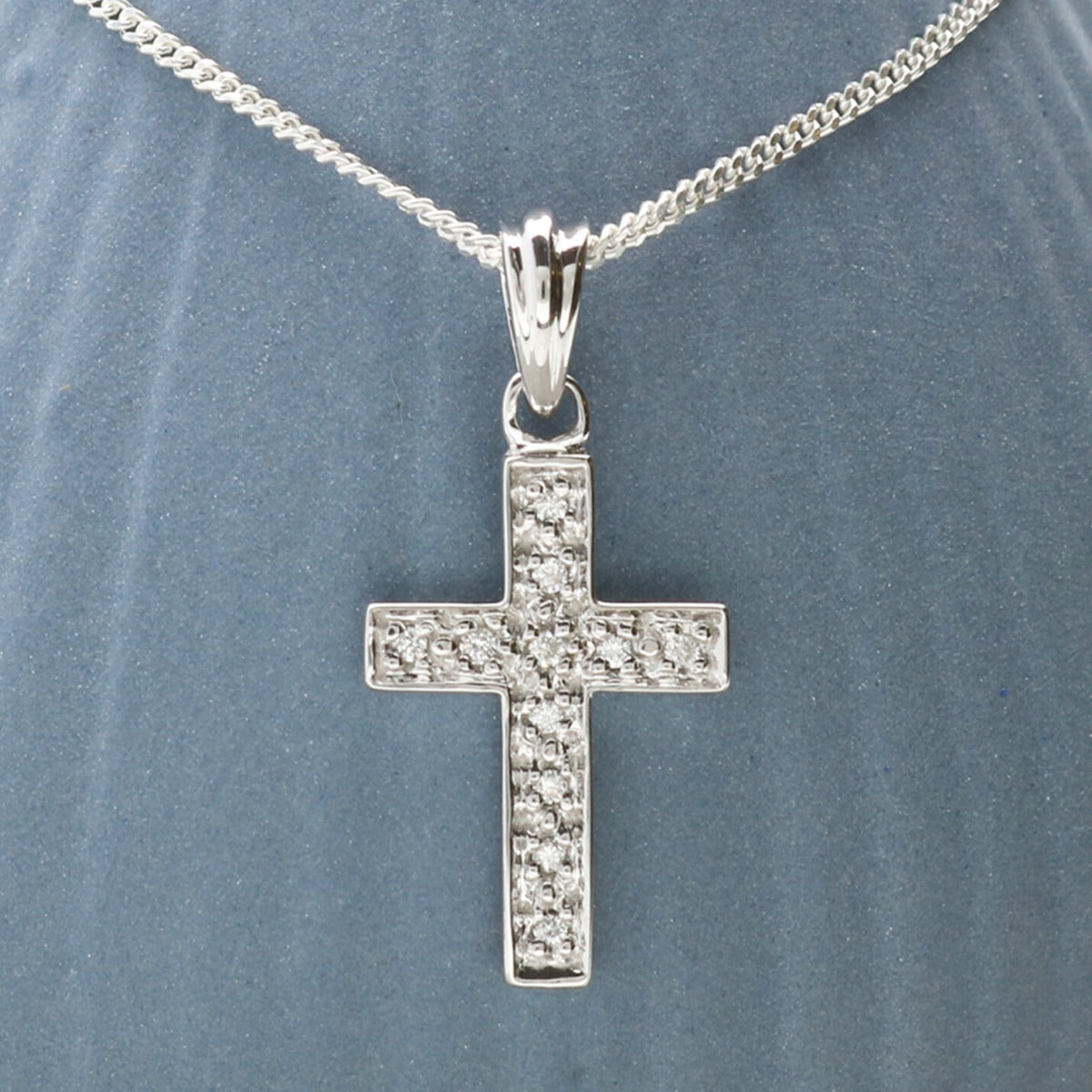 9ct White Gold Diamond Set Cross Pendant With Optional Chain