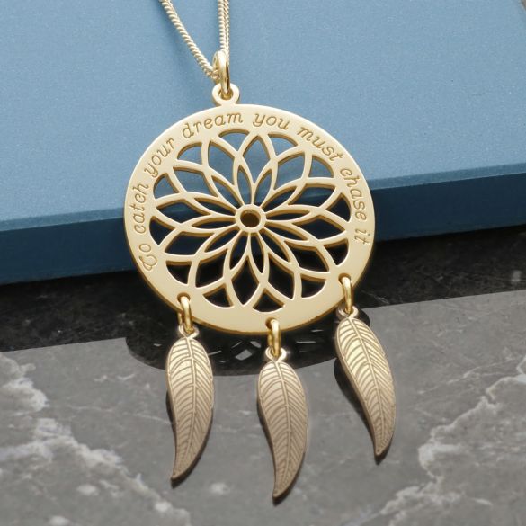 9ct Yellow Gold Vermeil Dream Catcher and Feathers Necklace
