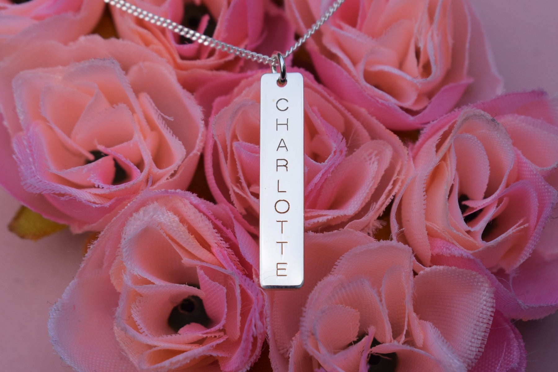 9ct Solid White Gold Engraved Rectangle Tag Pendant and Chain