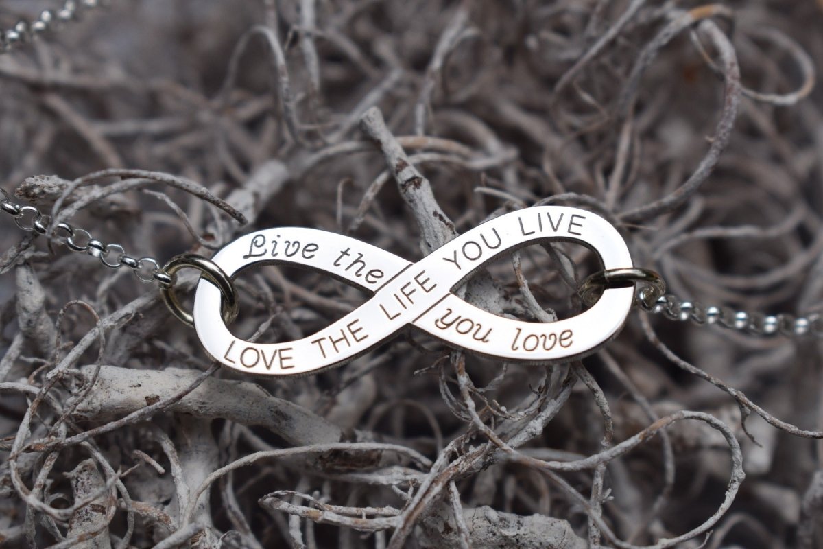 Sterling Silver Love The Life You Live Infinity Pendant - Love Silver Jewellery