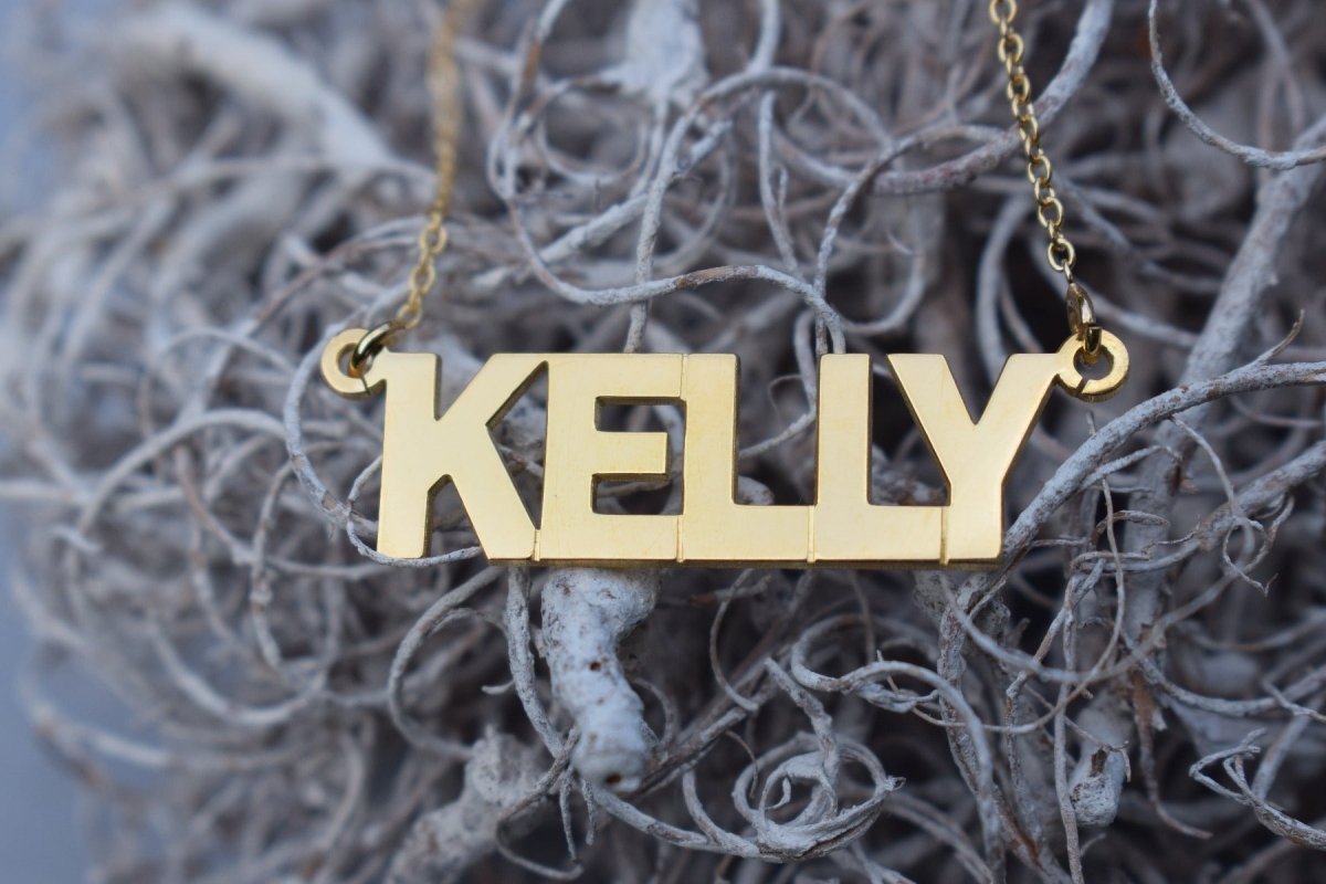 9ct Yellow Gold Block Style Personalised Name Necklace - Love Silver Jewellery