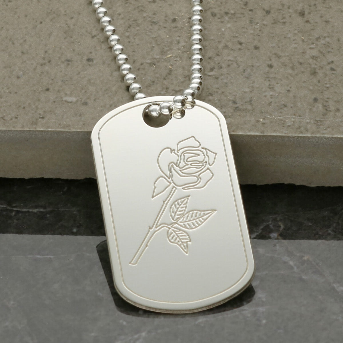 Sterling Silver English Rose Dog Tag With Optional Engraving