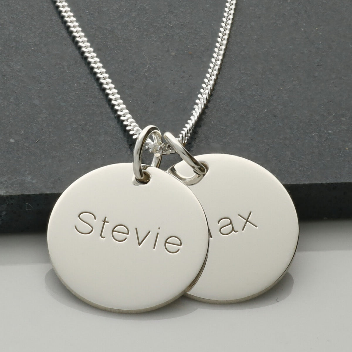 Sterling Silver Engraved Two Disc Pendants and Chain