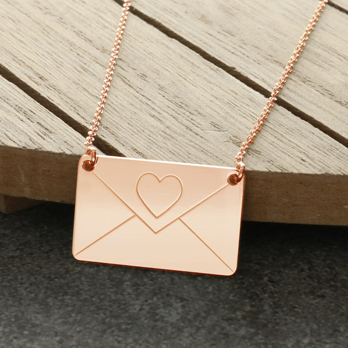 Rose Gold Vermeil Engraved Envelope Necklace
