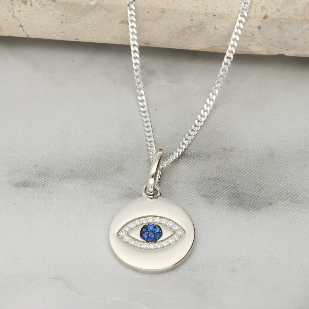 Sterling Silver Evil Eye CZ Crystal Pendant with Chain