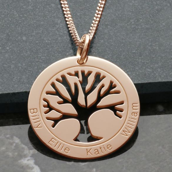 9ct Rose Gold Vermeil Tree of Life Disc Family Necklace