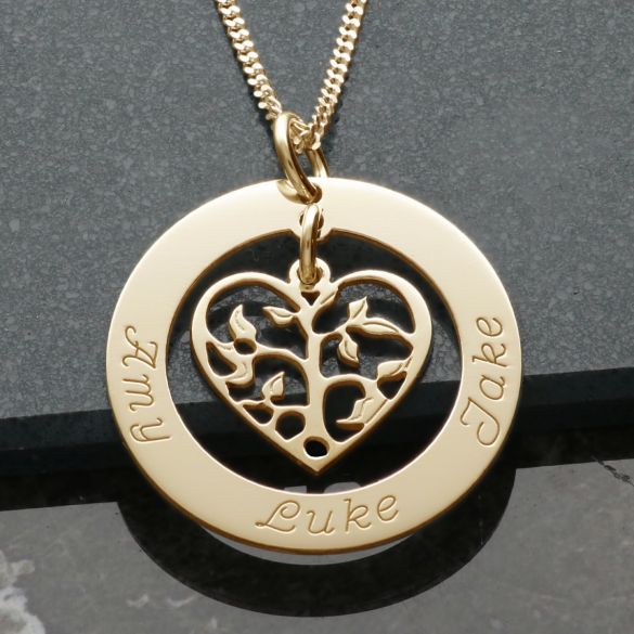 9ct Yellow Gold Plated Filigree Heart Tree of Life Family Necklace